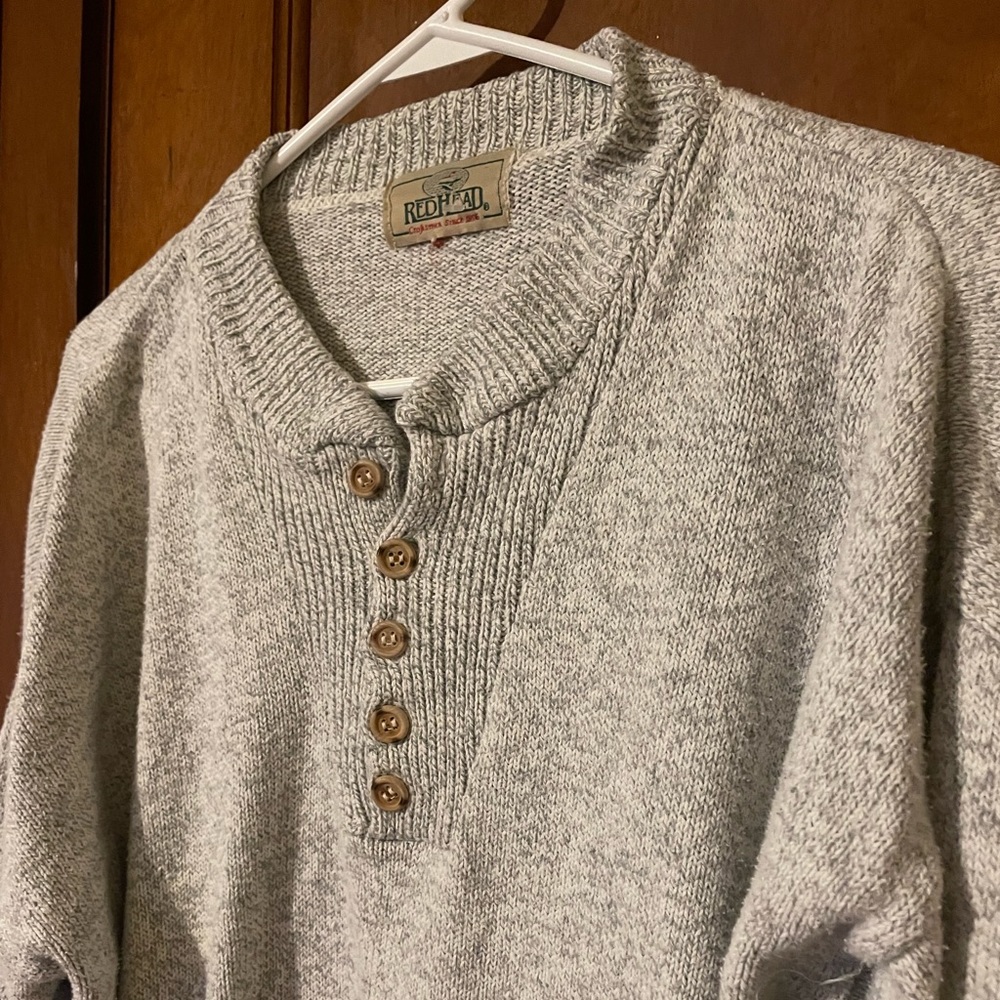 Red Head Gray Sweater
